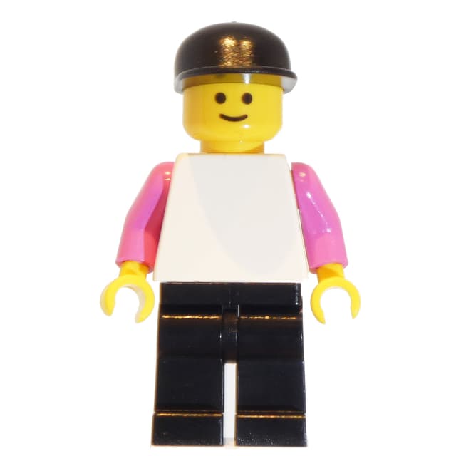 White Torso, Dark Pink Arms, Black Legs, Black Cap