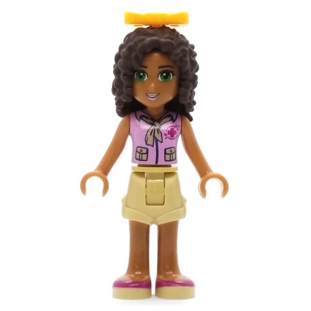 Andrea - Bright Pink Top, Tan Shorts, Bow