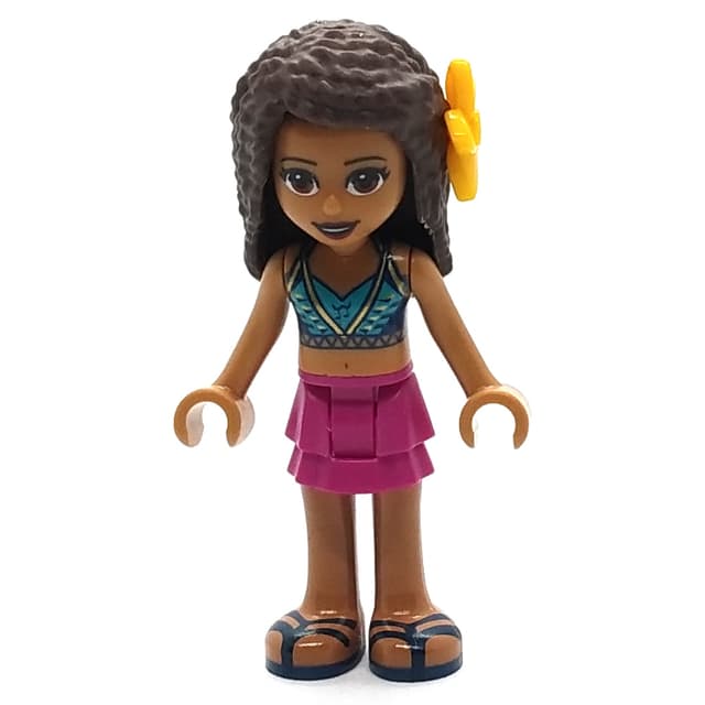 Andrea - Dark Azure Bikini, Magenta Skirt, Flower