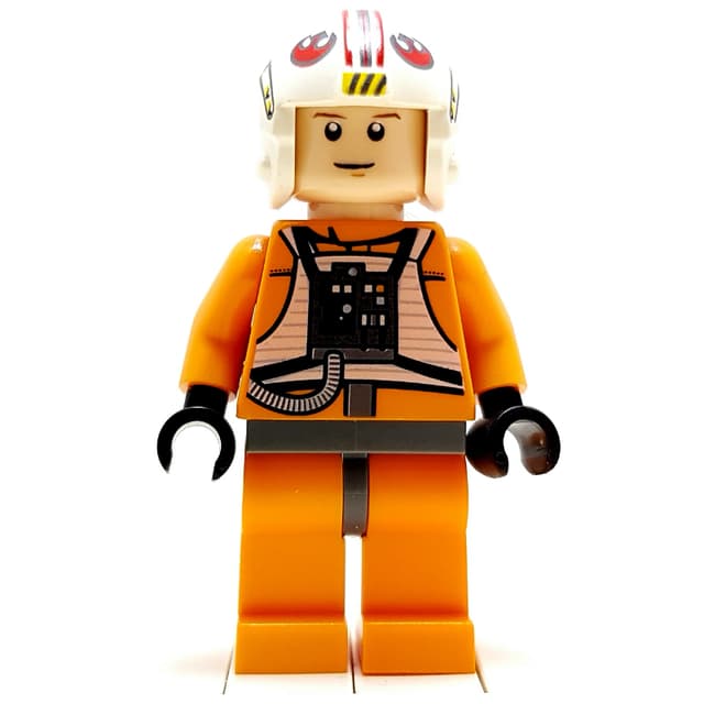 Luke Skywalker, Orange Rebel Pilot Outfit, Dark Bluish Gray Hips, White Pupils
