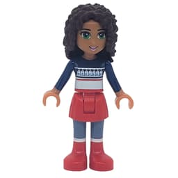 Andrea - Dark Blue Christmas Sweater, Red Skirt