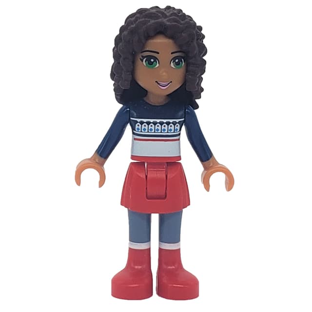 Andrea - Dark Blue Christmas Sweater, Red Skirt