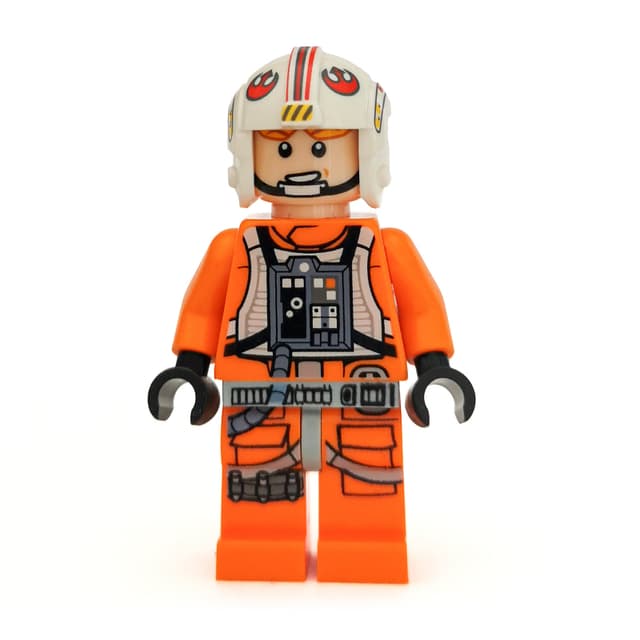 Luke Skywalker, Orange Rebel Pilot Outfit, Light Bluish Gray Hips, Black Hands, Printed Visor
