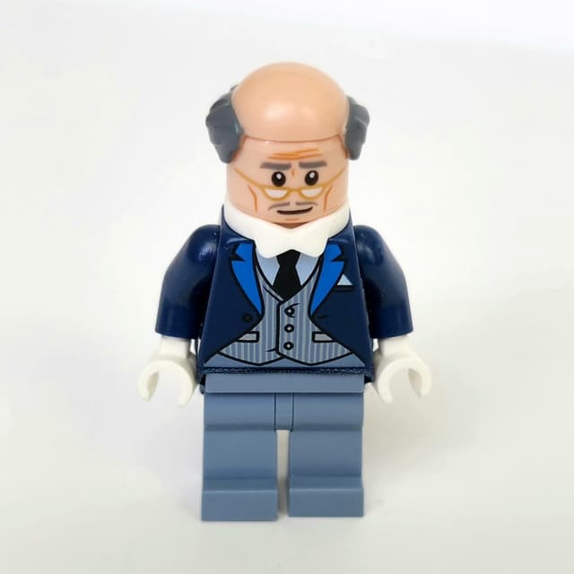 Alfred Pennyworth, Balding, Dark Blue Suit with Pinstripe Vest