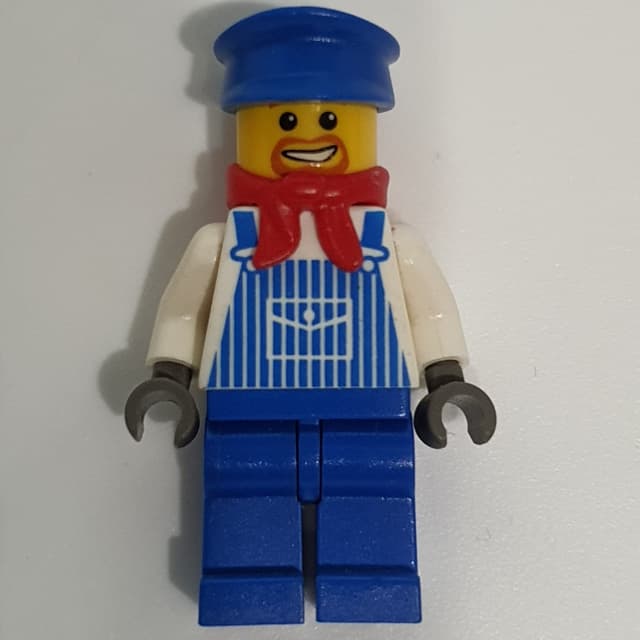 Train Machinist - White Torso, Blue Striped Overall, Blue Hat