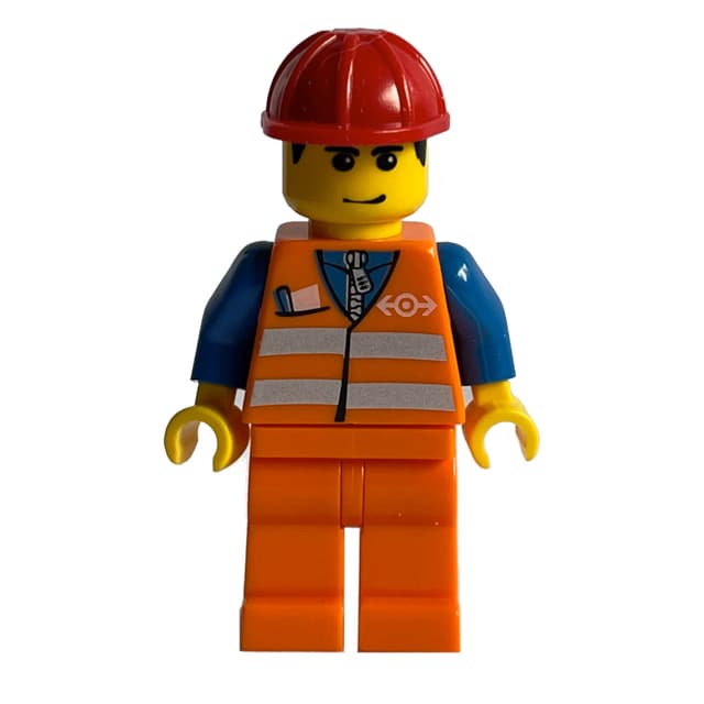 Train Worker - Orange Safety Vest, Orange Legs, Red Helmet