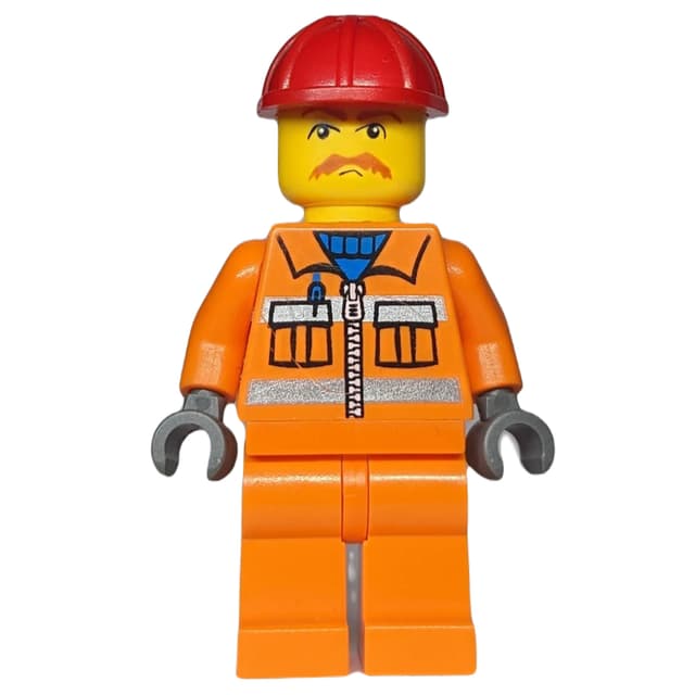 Train Worker - Orange Safety Vest, Orange Legs, Red Helmet