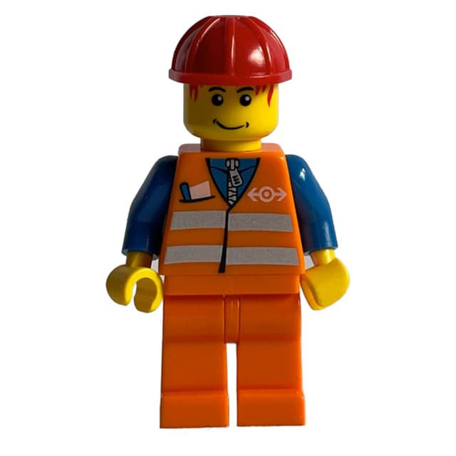 Train Worker - Orange Safety Vest, Orange Legs, Red Helmet, red Hair