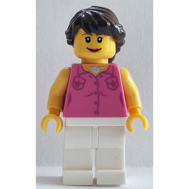 Female, Dark Pink Vest and Necklace, White Legs, Dark Brown Hair French Braided