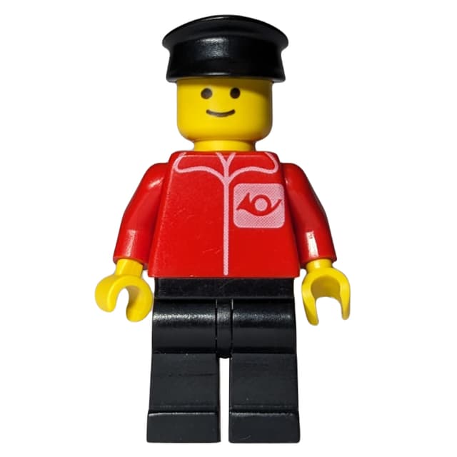 Postal Worker, Red Shirt with Horn Logo, Black Legs, Black Hat (3626b Head)