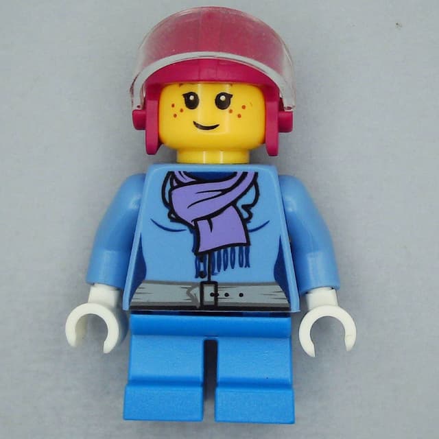 Girl, Medium Blue Jacket with Medium Lavender Scarf, Short Dark Azure Legs, Magenta Helmet with Visor