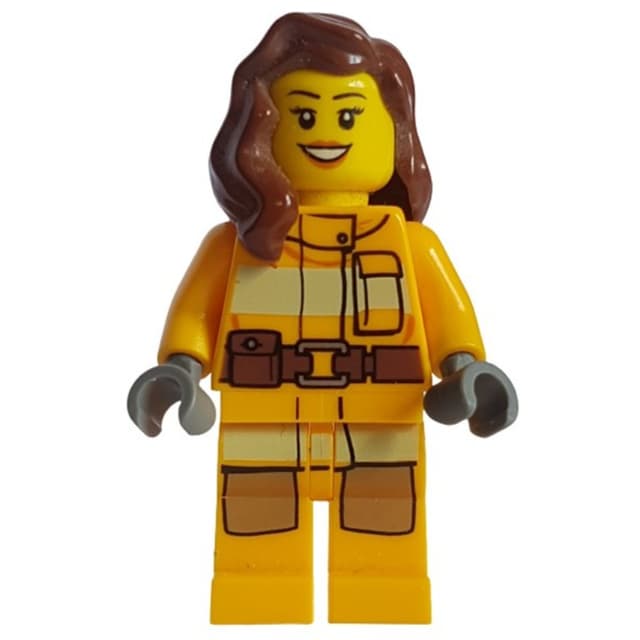 Firewoman, Bright Light Orange Fire Suit, Reddish Brown Hair