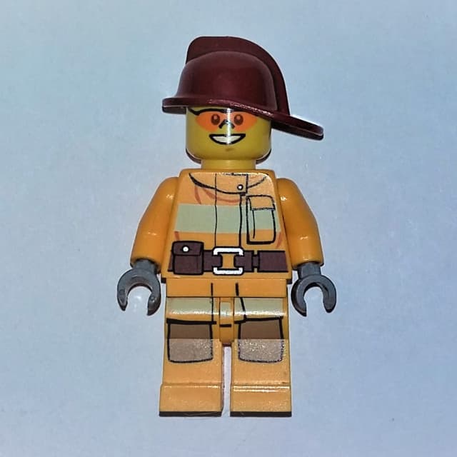 Fireman, Bright Light Orange Fire Suit, Dark Red Helmet, Orange Sunglasses