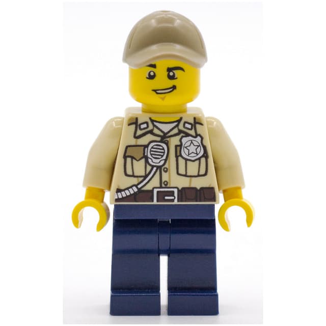 Swamp Police / Ranger, Tan Shirt with Badge and Radio, Dark Blue Legs, Dark Tan Cap