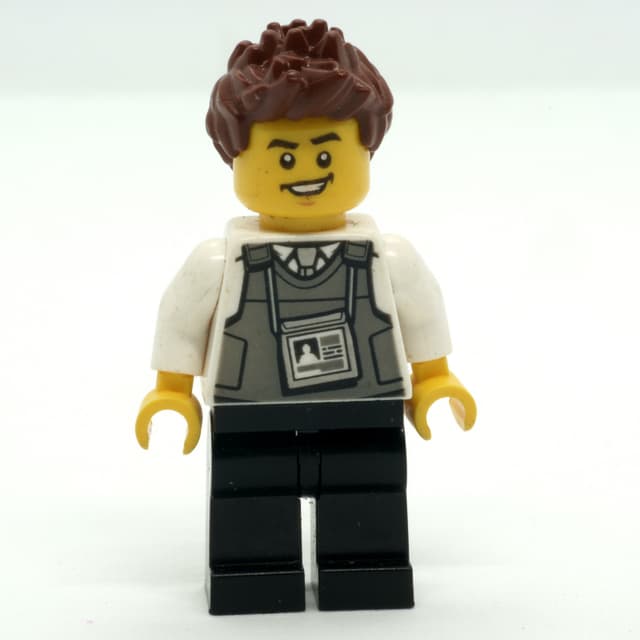 Security Guard, Dark Bluish Gray Vest with ID Badge, Reddish Brown Hair