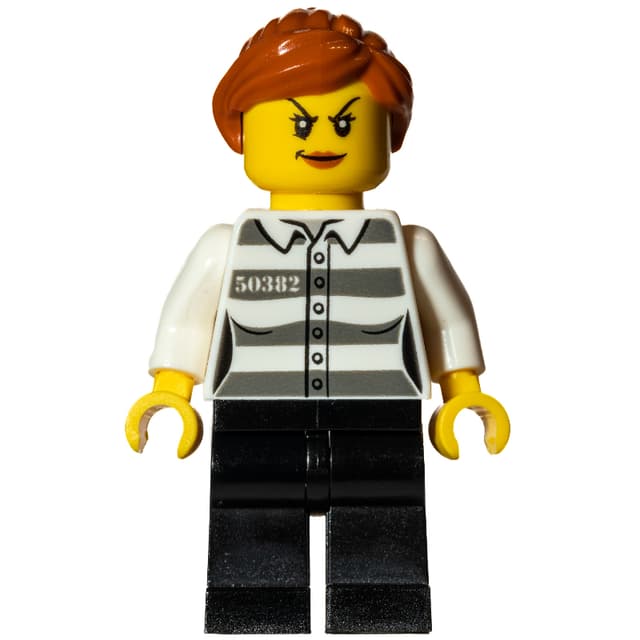 Criminal, Woman, Prison Shirt with #50382, Dark Orange Hair