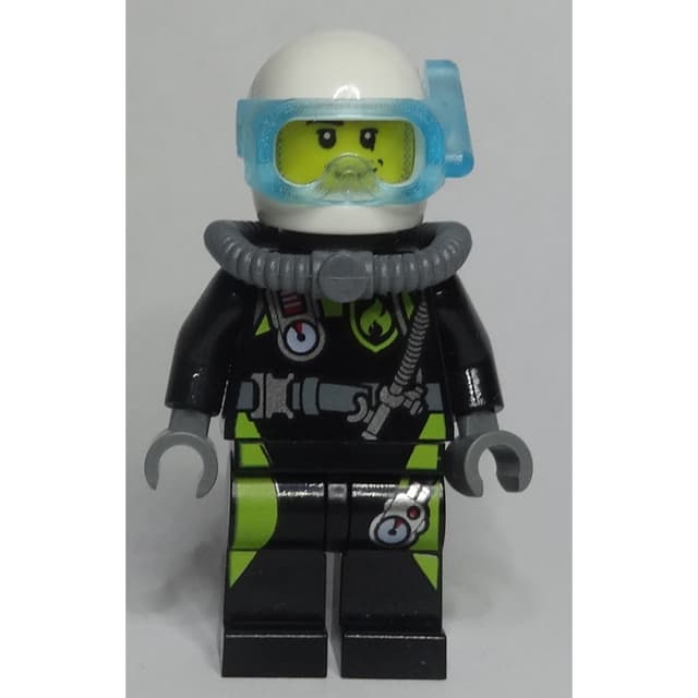Diver, Man, Black and Lime Wetsuit, White Helmet and Mask, Stubble