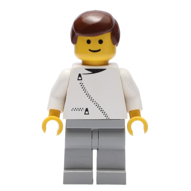 Man, White Jacket with Zipper, Light Gray Legs, Brown Hair