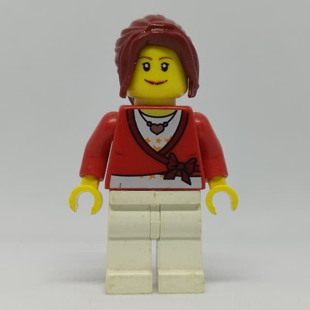 Woman, Cardigan Tied with Bow and Necklace, White Legs, Dark Red Hair