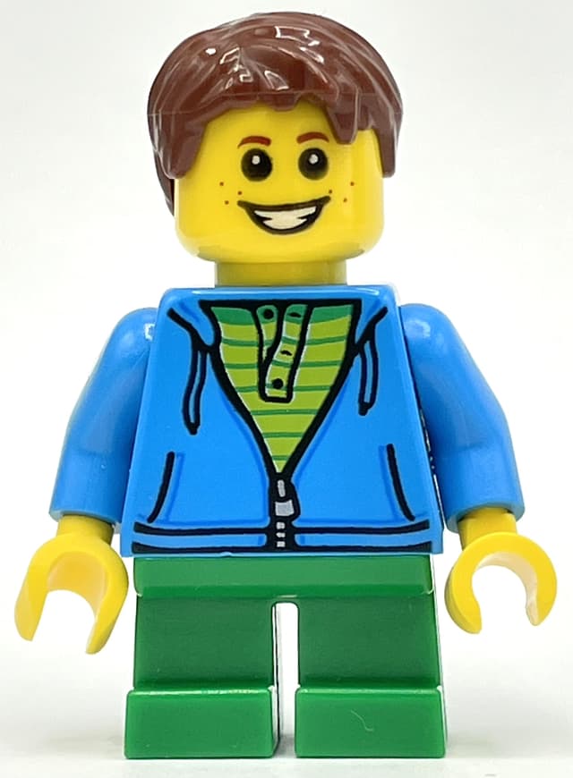 Kid, Dark Azure Torso, Green Legs, Reddish Brown Hair