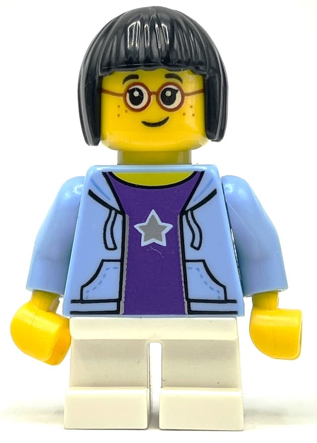 Kid, Bright Light Blue Torso, White Legs, Black Hair