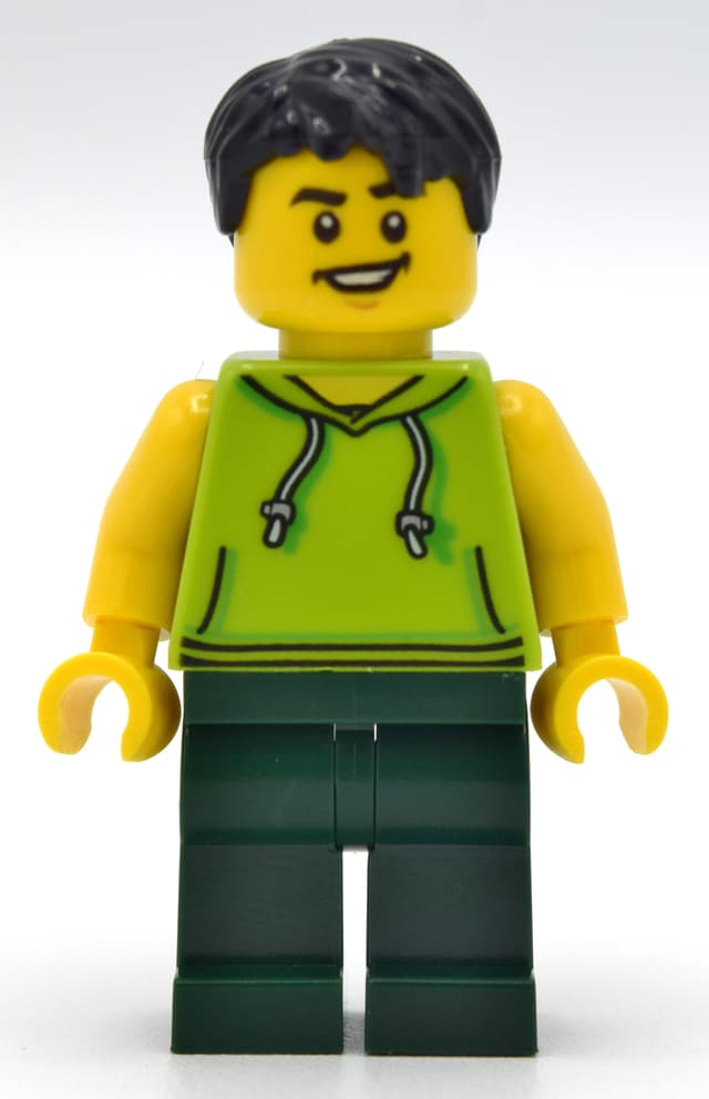 Lime Torso, Dark Green Legs, Black Hair