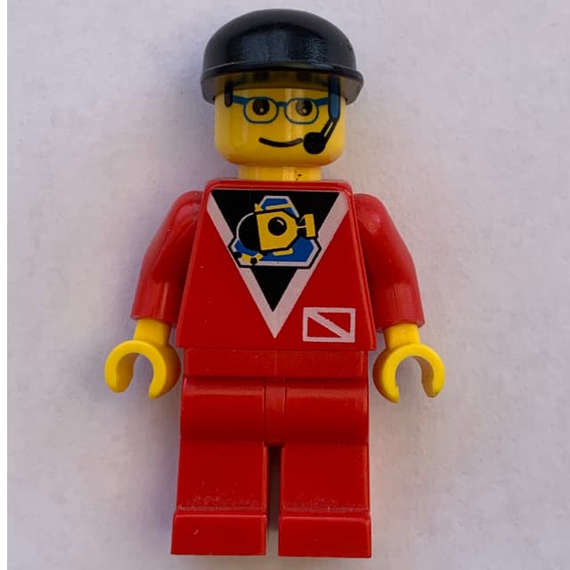 Marine Explorer, Red Shirt with Divers Logo, Black Cap, Glasses and Headset