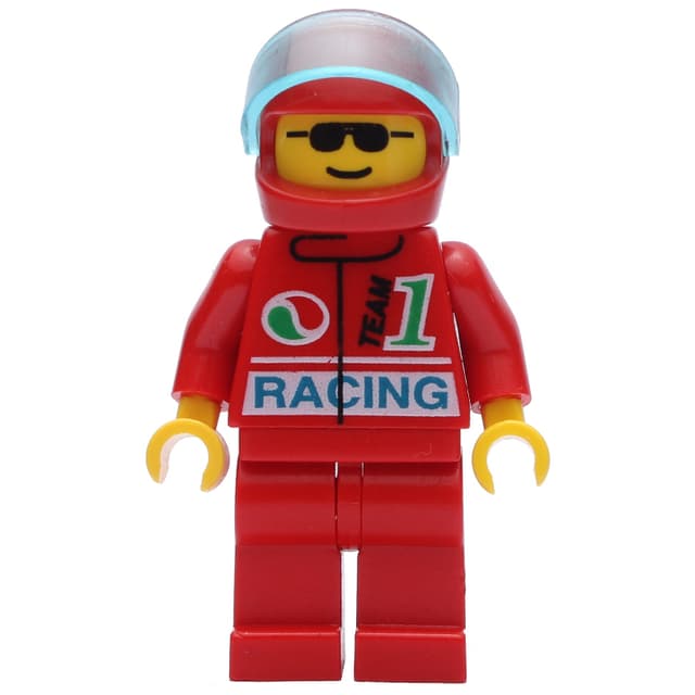 Racer, Red Jacket with Octan Logo and 'RACING', Red Legs, Red Helmet with Visor, Sunglasses