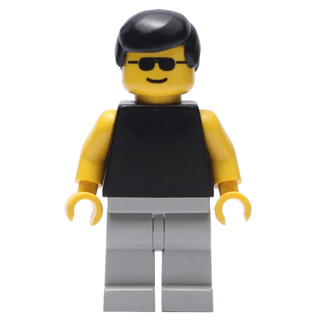 Man, Black Torso with Yellow Arms, Light Gray Legs, Black Hair, Sunglasses