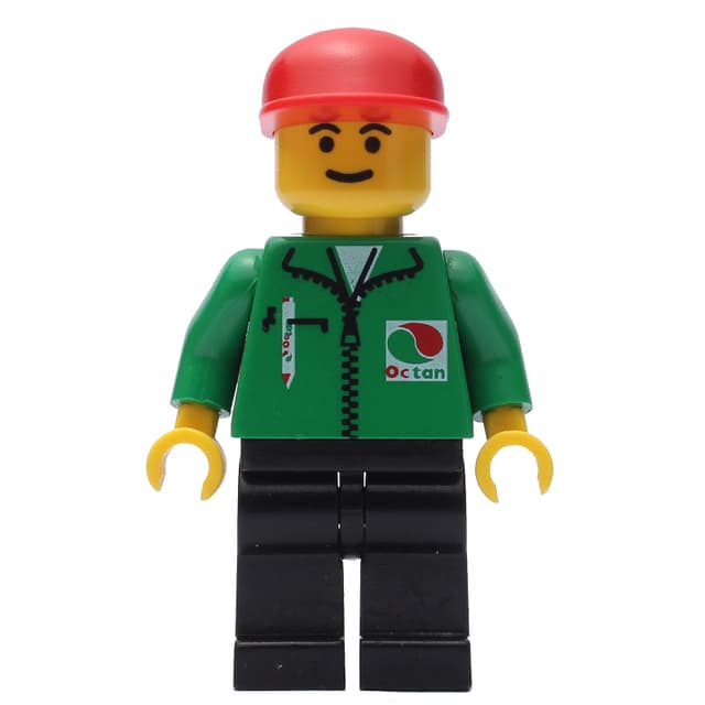 Man, Green Jacket with Zipper and Octan Logo, Red Cap