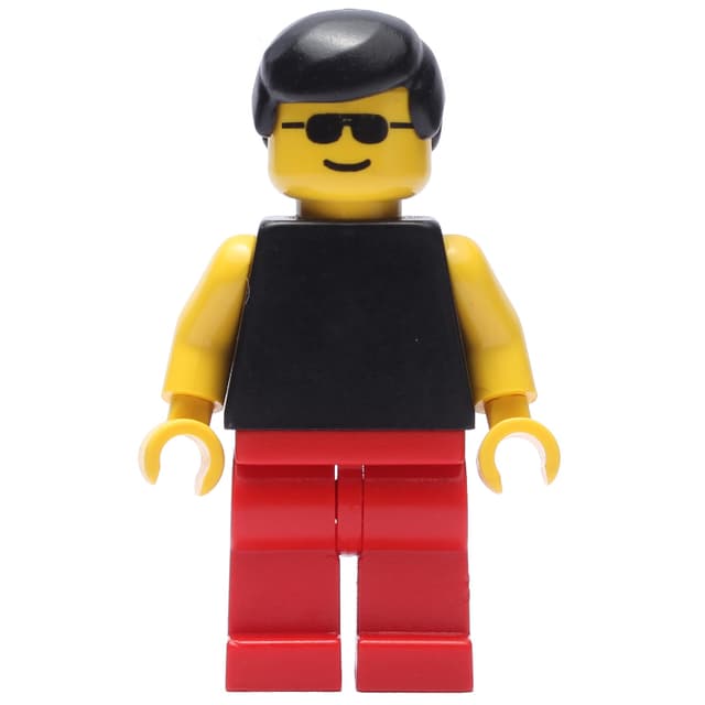 Man, Black Tank Top with Yellow Arms, Red Legs, Black Hair, Sunglasses