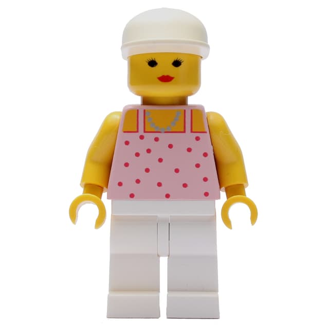 Woman, Pink Top with Spots, White Legs, White Cap