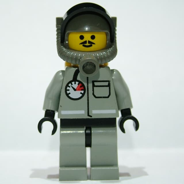 Fireman, Light Gray Fire Suit with Gauge and Pocket, Dark Gray Helmet with Breathing Apparatus, Moustache