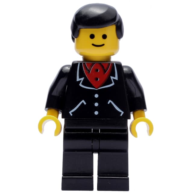 Man, Black Jacket over Red Shirt, Black Legs, Black Hair (3626b Head)