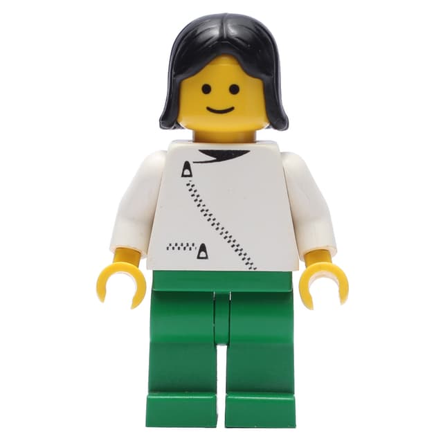 Woman, White Jacket with Zipper, Green Legs, Black Hair