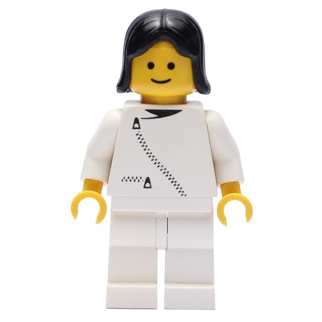 Woman, White Jacket with Zipper, White Legs, Black Hair