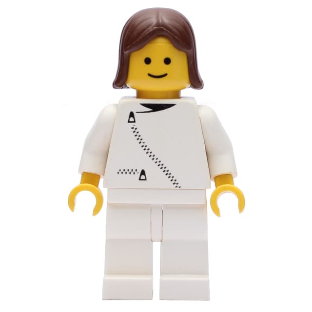 Woman, White Jacket with Zipper, White Legs, Brown Hair