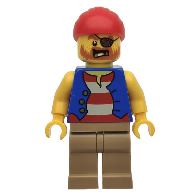 Pirate - Blue Torso, Dark Tan Legs, Red Cap