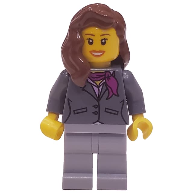 Woman, Dark Bluish Gray Jacket with Magenta Scarf, Light Bluish Gray Legs, Reddish Brown Hair, Open Mouth