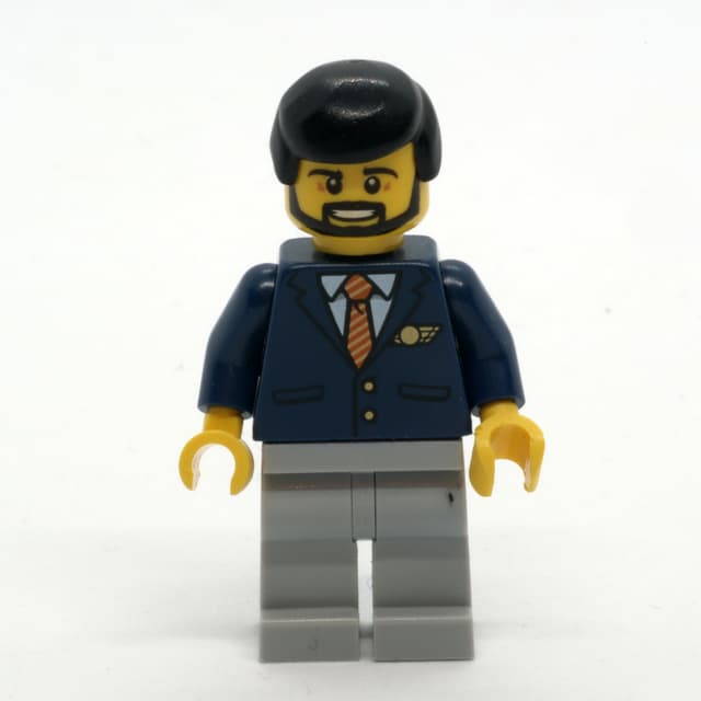 Pilot, Dark BLue JAcket with Tie and Wings Badge, Light Bluish Gray Legs, Black Hair, Beard