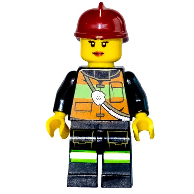 Firewoman, Orange Safety Vest with Radio, Dark Red Helmet