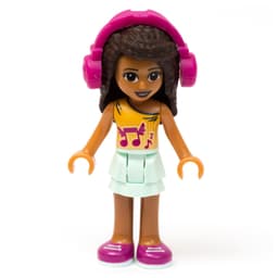 Andrea - Bright Light Orange Top, Light Aqua Skirt, Magenta Headphone