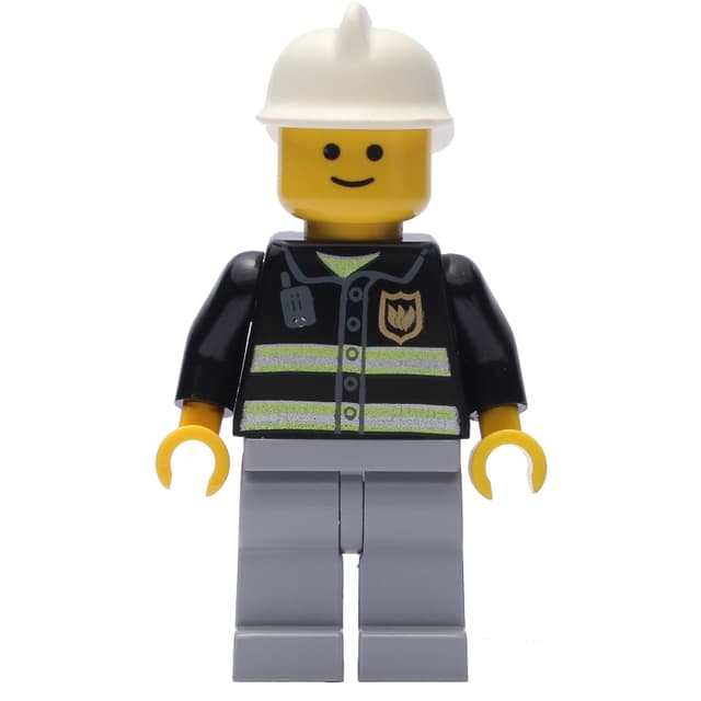 Fire Fighter - Black Torso, Light Bluish grey Legs, White Helmet
