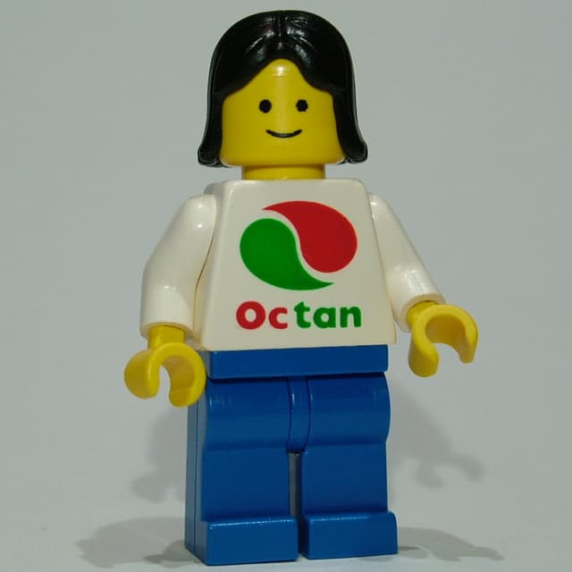 White Torso Octan, Blue Legs, Black Hair