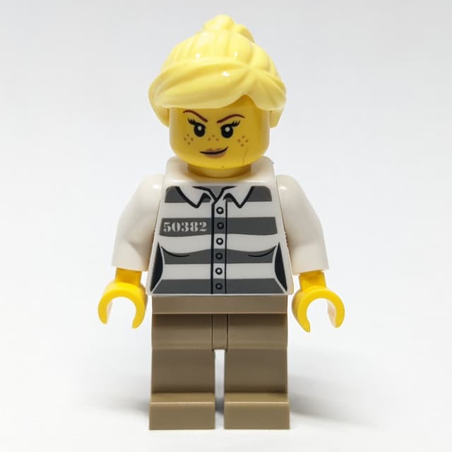 Criminal, Prison Shirt, Dark Tan Legs, Bright Light Yellow Hair