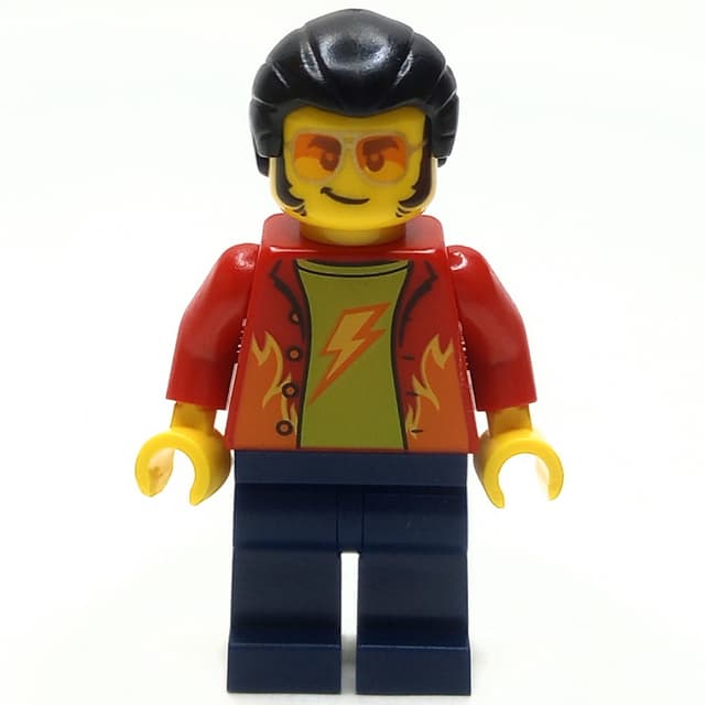 Man, Red Jacket, Dark Blue Legs, Orange Glasses